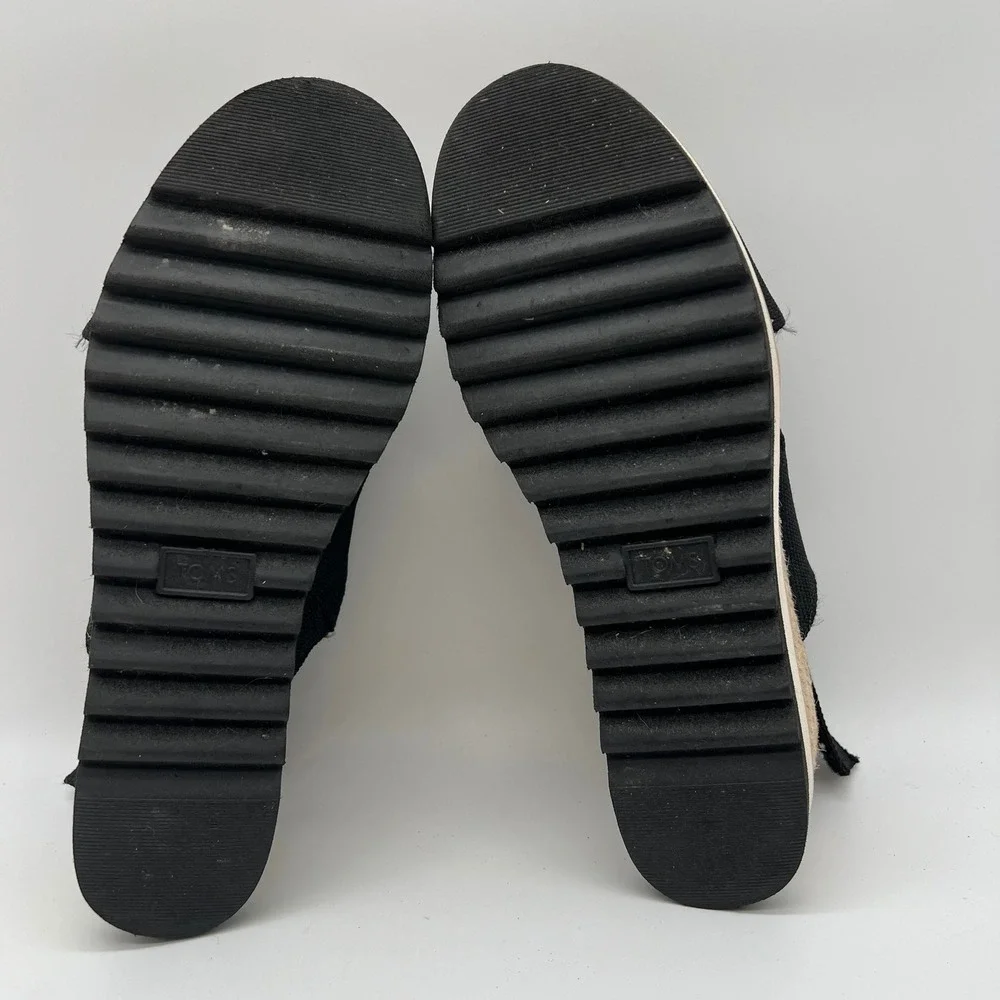 TOMS Dianna Crossover Platform Espadrille Wedge Sandals 8 Black Slingback Canvas